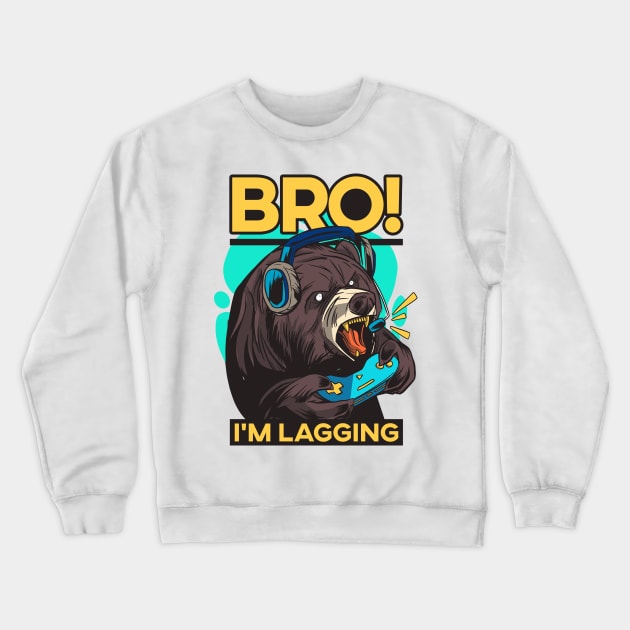 Bro, I'm Lagging! Angry Gamer Bear Crewneck Sweatshirt by M n' Emz Studio